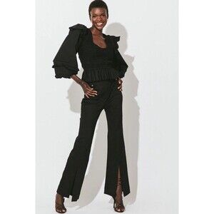 Cleobella Heather Slit Pants Black Trouser Pants Gold Size Medium NWT $198